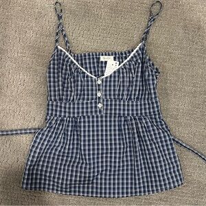 Blue Gingham Peplum Top Brandy